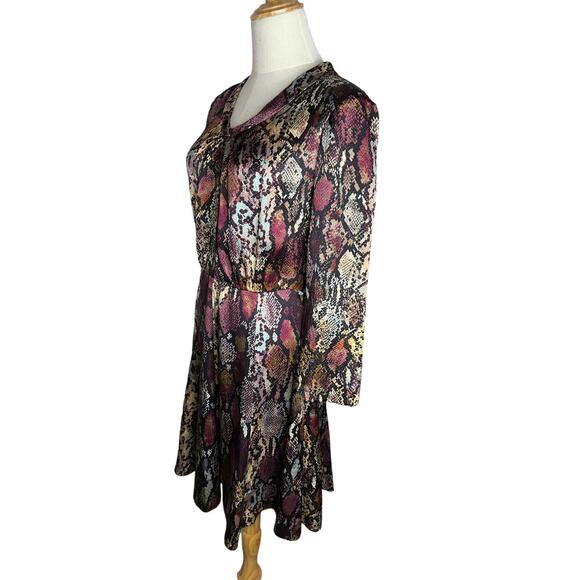 Rebecca Taylor Watercolor Snake Skin Hammered Silk Midi Career Dress Size 4 - Picture 5 of 10